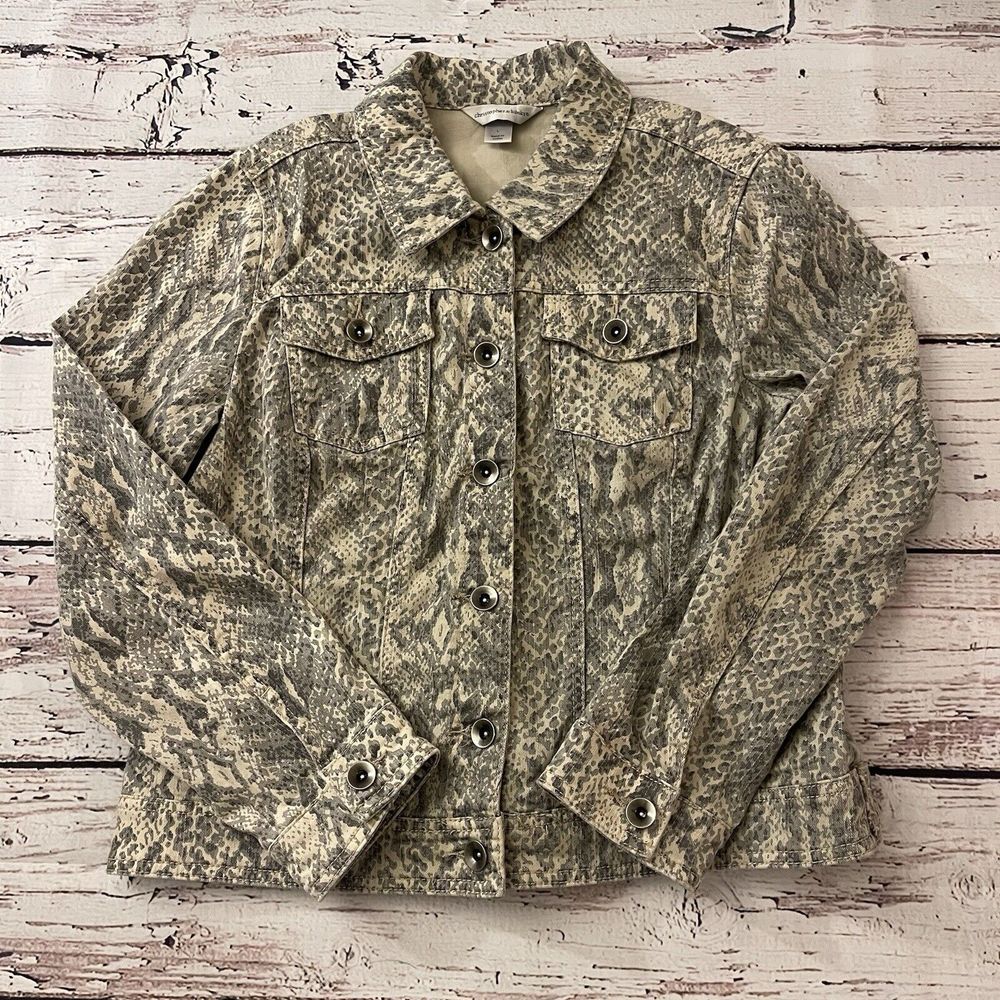Christopher & Banks Women's Size Large Denim Snake Print Jacket